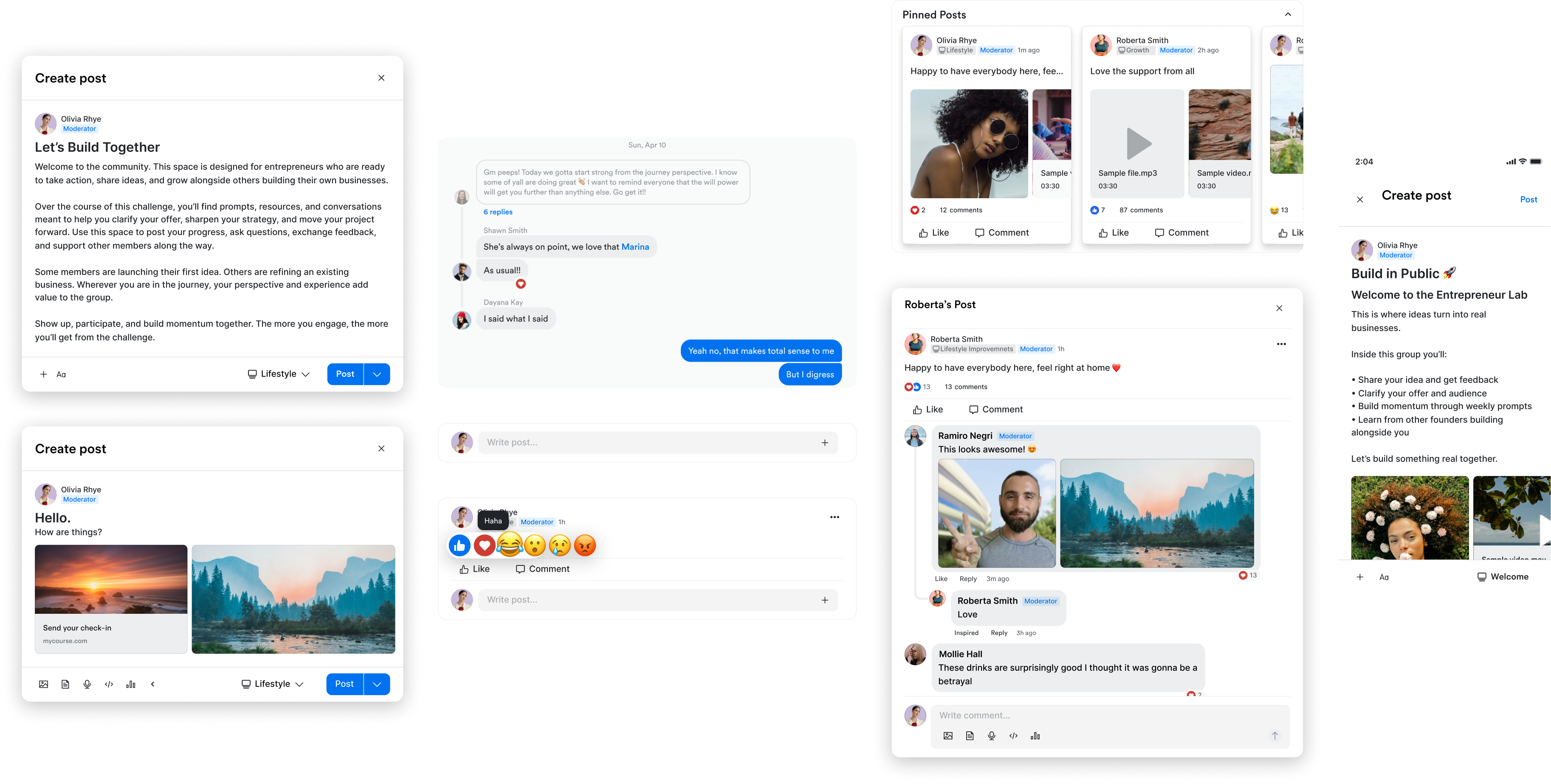 Grid of components for commenting and messaging